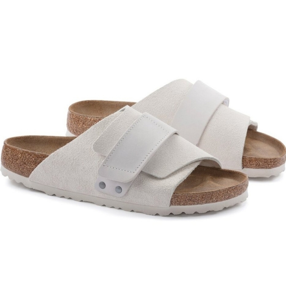 Birkenstock Kyoto Sandal in Antique White Suede Unisex Size 41